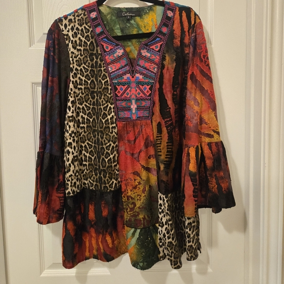 Multicolor Animal Print Tunic with Embroidered Neckline - Picture 8 of 14